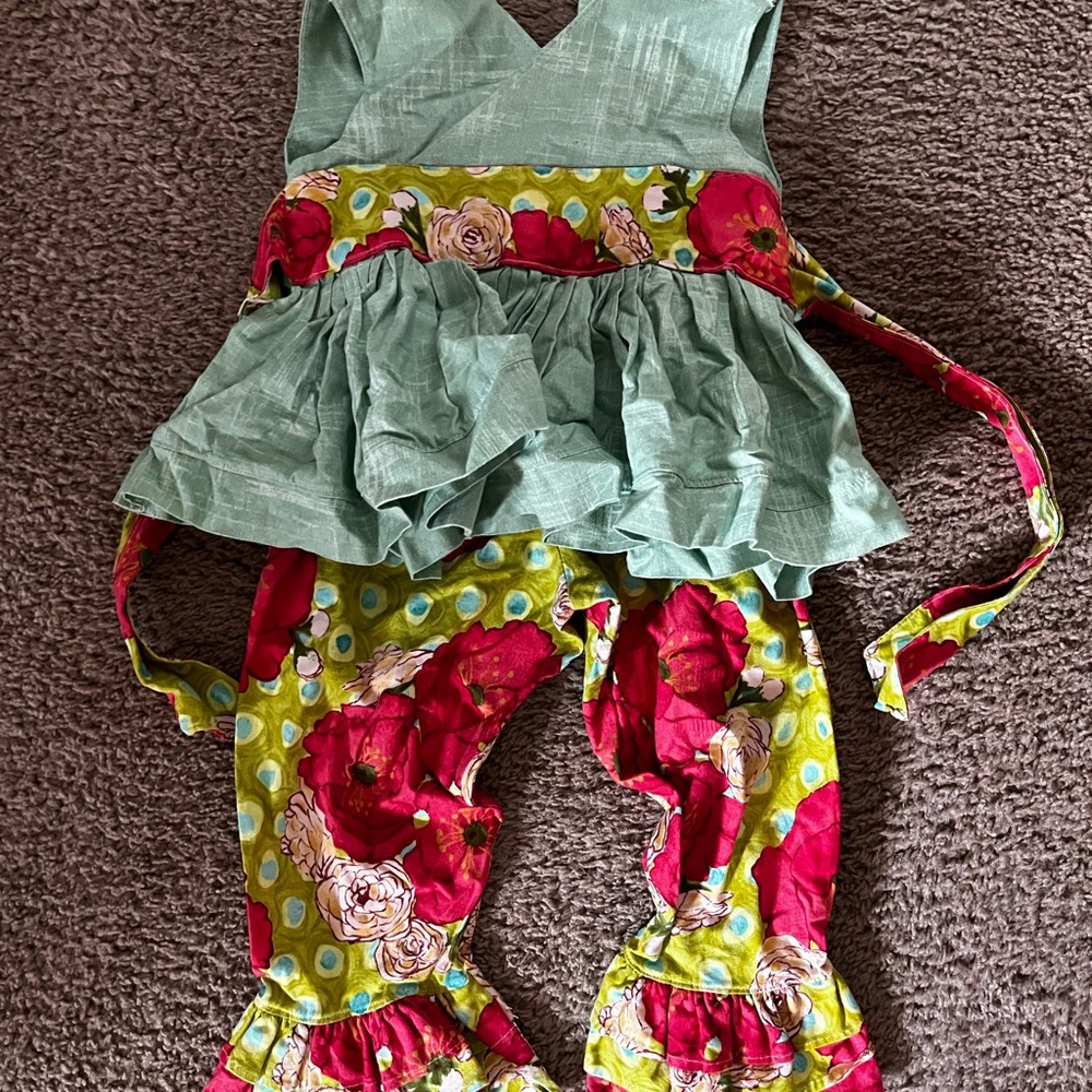 Floral Ruffle Top and Pants Set